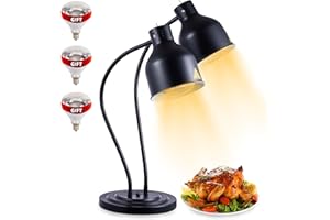 SVKLHY Food Heat Lamp: [3 Rapid-Heating Bulbs Included] [Steady Heating] Commercial Food Warmer Lamp, 500W Electric Heat Lamp for Food Catering Food Warming Lamp for Buffet Parties (Painted Black, 2 Head)