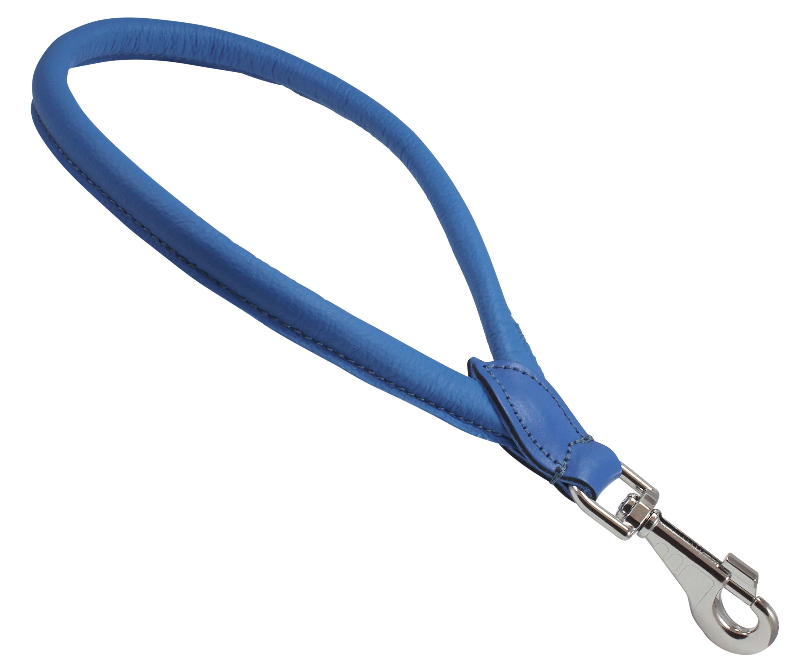 Round Genuine Rolled Leather Dog Short Traffic Leash 13" Long 1/2" Diam Lead (Blue)