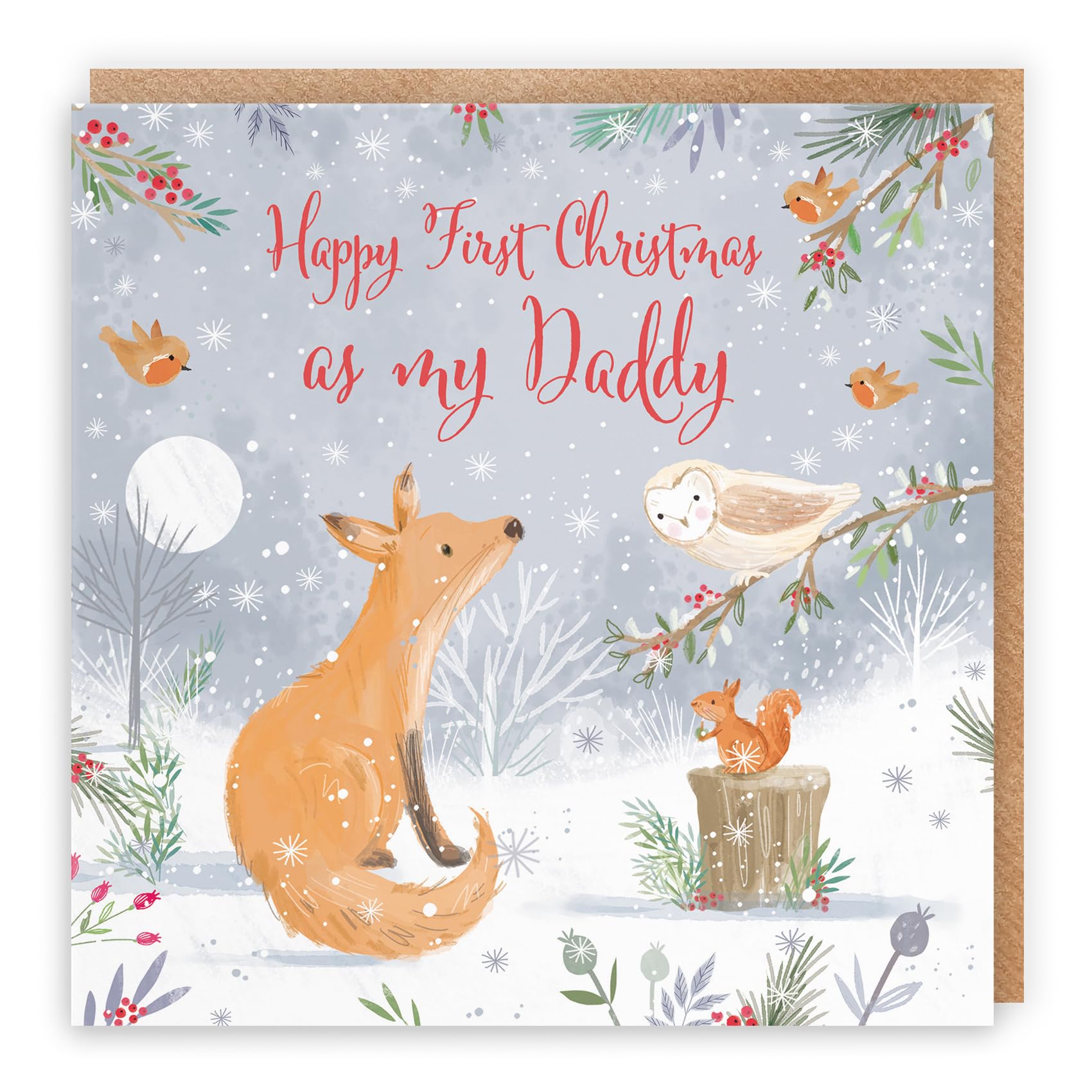 Hunts England - Daddy's 1st Christmas Cute Fox Christmas Card - Nature's Treasures - First Christmas As My Daddy - Happy Animal Wildlife Cute Fun Merry Xmas Card - New Baby Boy/Girl - New Family