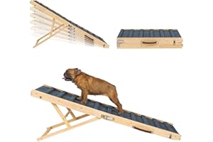 Clikuutory 2025 Upgraded Dog Ramp for Couch, 55.1" Foldable Small Dog Ramp for Bed, 5 Adjustable Height from 15" to 30", Portable Stable Pet Steps with Anti-Slip Carpet for Low Bed Couch Stairs, Wood