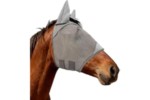 INKNOTE Horse Fly mask with Ears Half face UV Protection for Horses Adjustable Smooth fine mesh Horse Head mask Large Size Horses Accessories for Ranch Daily Training,Grey