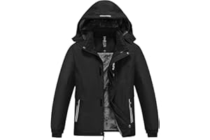 MoFiz Boys Waterproof Skiing Jacket Kids Hooded Fleece Winter Snowboard Jackets Windproof Warm Outerwear with Zip Pockets