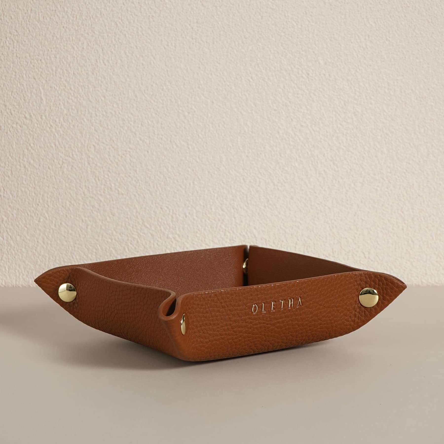 Photo 1 of OLETHA Small Foldable Valet Tray - Aesthetic Desk Organizer for Home, Office & Travel - Portable Catch All Bowl for Keys, Jewelry & Essentials - Brown