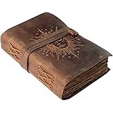 Sun & Moon Embossed Vintage Leather Journal | 240 Pages of Antique Handmade Deckle Edge Vintage Paper, Leather Sketchbook, Drawing Journal, Great Gift