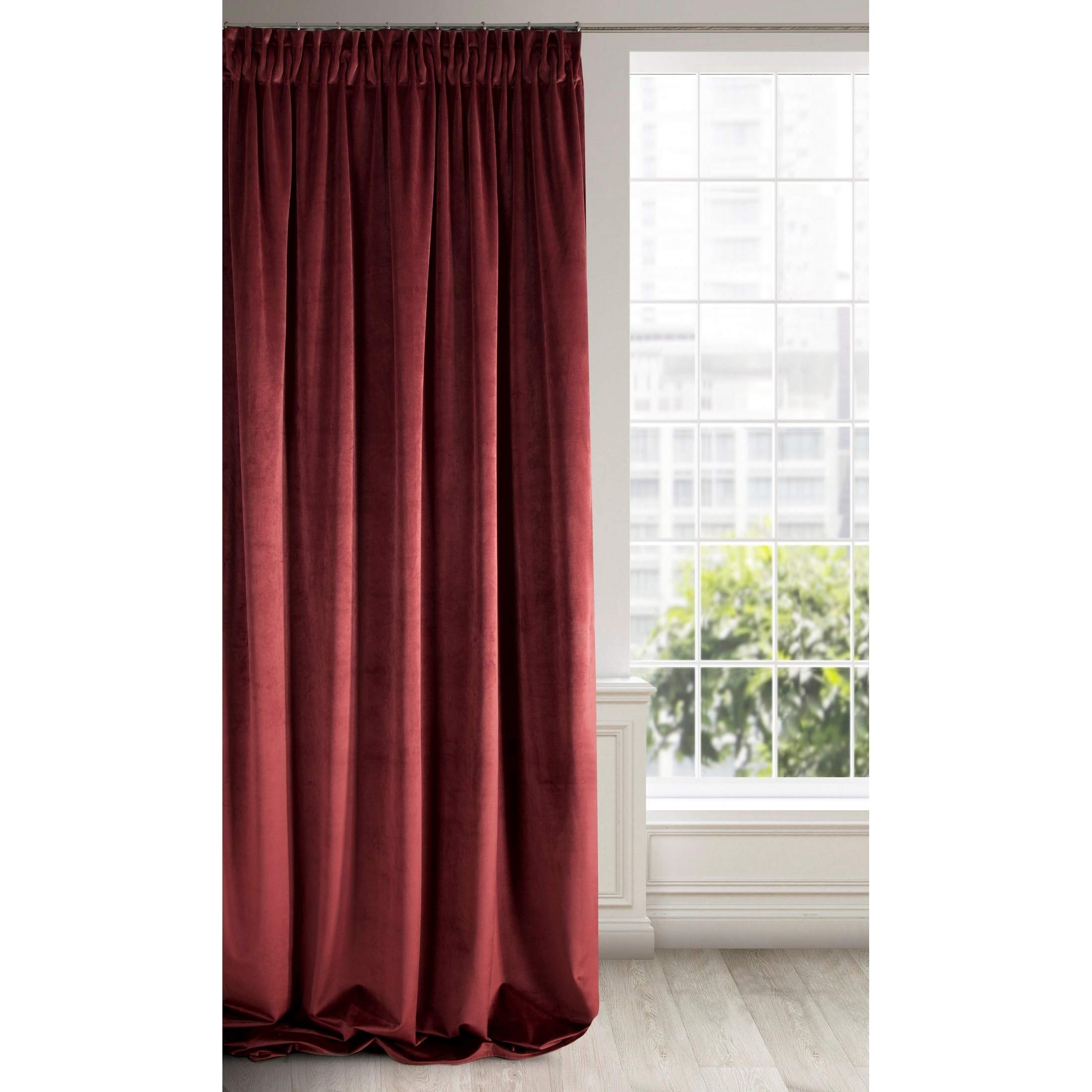 Eurofirany Soft Plain Opaque Velvet Curtain with Rufflette Tape For Rail - 1 Unit, Thick Fluffy Panel Drape Classic Glamour Elegant Living Room Bedroom, W55'' x L106'', 140x270 cm, Dark Bordeaux