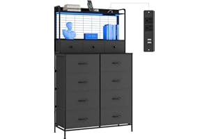 Smart Dresser with 11 Fabric Drawers, Built-in Charging Station & App-Controlled RGB LED Lighting - Industrial Storage Organi