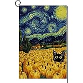 BLKWHT Fall Pumpkin Cat Garden Flag 12x18 Vertical Double Sided Blue Sky Autumn Thanksgiving Holiday Outside Decorations Burlap Yard Flag BW825