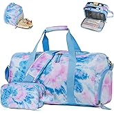 Vipdeal Tie Dye Girls Duffle Bag for Travel, Kids Duffle Bag Large Weekender Overnight Bags with Kids Toiletry Bag Set Shoe Compartment Carry on, Blue