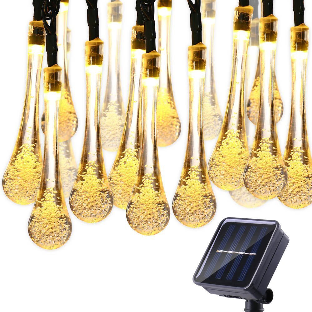KINGCOO Outdoor Solar String Light, 20ft 30LEDs Waterproof Fairy Waterdrop Lights Decorative Ambiance Lighting for Garden, Outdoor, Patio, Lawn and Holiday Decorations (Warm White)