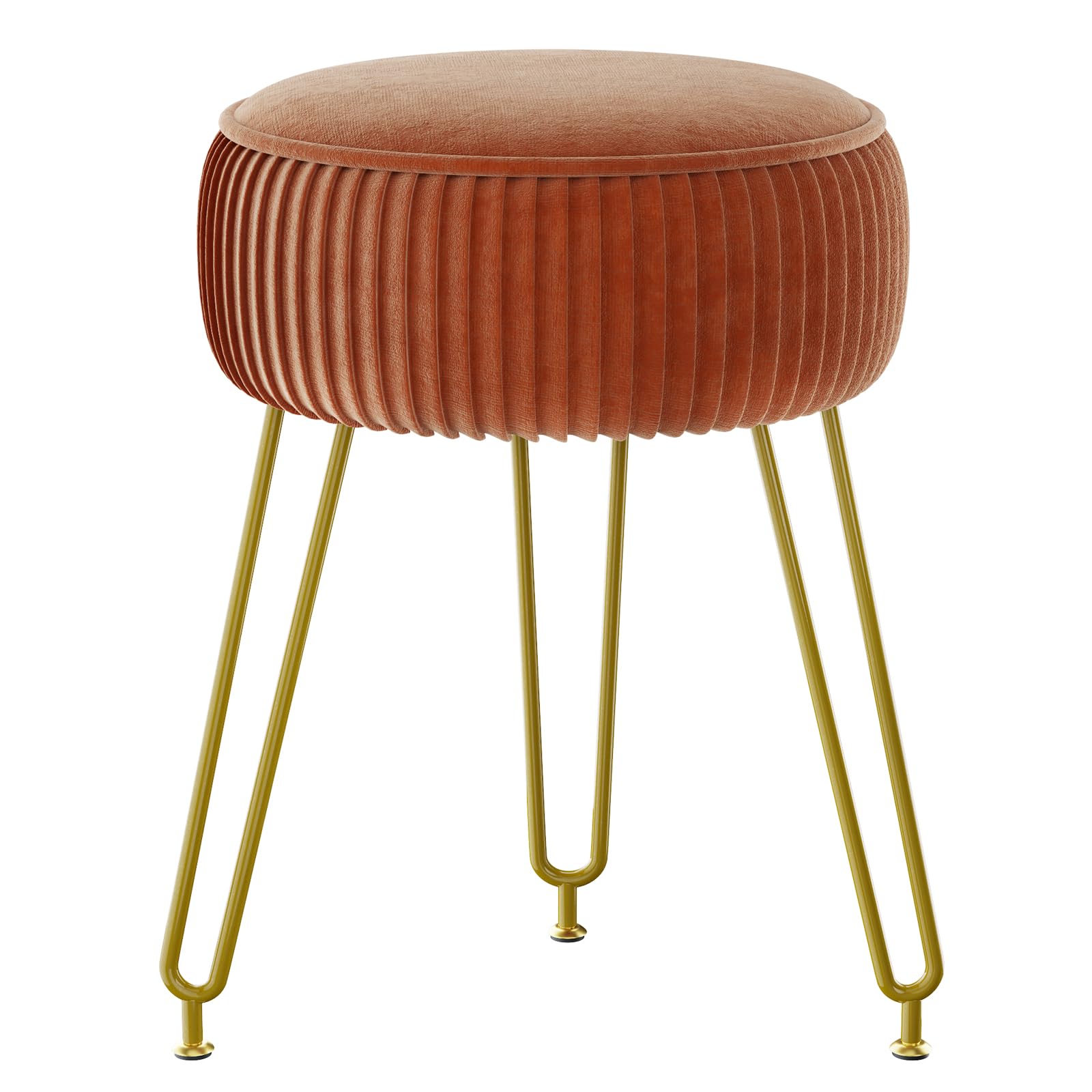Photo 1 of IBUYKE Velvet Round Footrest Stool Ottoman, Makeup Vanity Stool Side Table, Velvet Dressing Table Seat, Pouf Couch Stool, Golden Steel Legs, Orange LG-30J