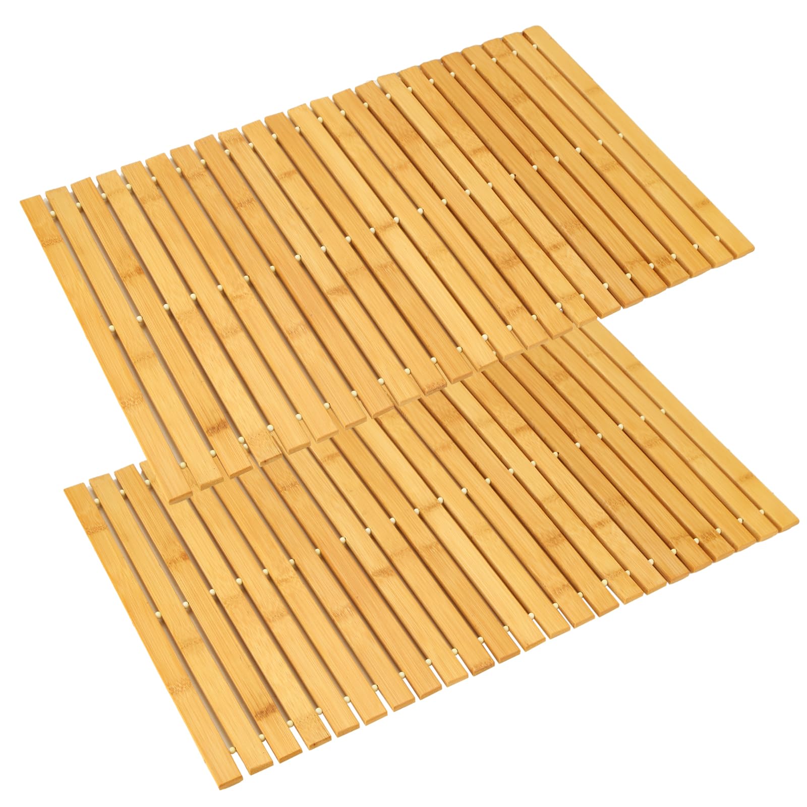 Photo 1 of QTLCOHD 2Pcs Bamboo Bath Mat, 24 x 16 Inches Natural Bamboo Bathroom Shower Mat, Non-Slip Foldable Wood Bath Mat Waterproof Bamboo Floor Mat for Bathroom, Bathtub, Sauna, Hot Tub