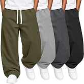 Hyggeweir 4 Pack Boys Wide Leg Sweatpants Teens Baggy Pants | Athletic Baggy Pull On Pants, Drawstring Open Bottom Joggers with Pocket, Soft Loose School Sweat Pants for Casual Daily Wear