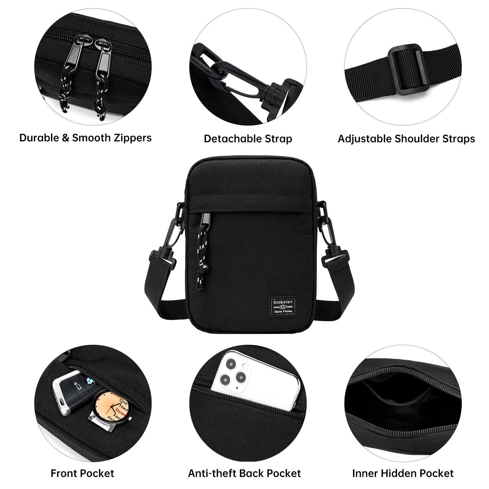 Long Keeper Umhängetasche Herren Damen - Schultertasche Klein Tasche Herren Handy Geldbörse Umhängetasche Messenger Bag, Wasserdichte Crossbag Handtasche Unisex 5