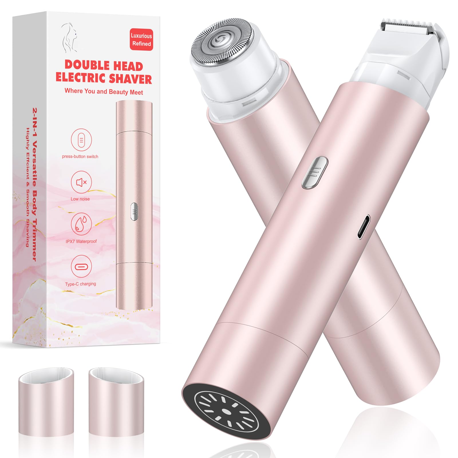 Photo 1 of NIPOO Bikini Trimmer for Women, Dual Head Face Shaver Body Hair Trimmmer, IPX7 Waterproof Womens Electric Razor for Legs, Rose Gold