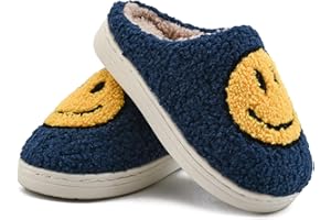 V-CEN Smile Face Slippers for Kids Happy Face Slippers for Girls Boys Soft Plush Warm Slipper Anti-Slip Winter Fluffy House Shoes Soft Memory Foam Comfort Cotton Kids Slippers Indoor and Outdoor
