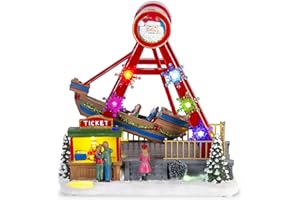innodept12 Christmas Village Collection Santa Ship Ride, Animated Boat with LED Lights & Music Season Decorations for Village Sets, Multi