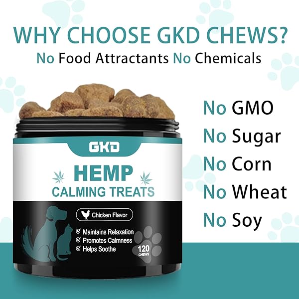 HEMP CALMING CHEWS FOR DOGS, DOG CALMING TREATS ANXIETY RELIEF 100% GOLDEN RATIO OF NATURAL INGREDIENTS TREAT, AID WITH SEPARATION, BARKING, STRESS RELIEF, THUNDERSTORMS