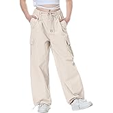 Rolanko Parachute Pants for Girls Y2K Cargo Trousers with Pockets Harajuku Jogger Pants Kids 4-14 Years