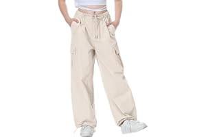 Rolanko Parachute Pants for Girls Y2K Cargo Trousers with Pockets Harajuku Jogger Pants Kids 4-14 Years