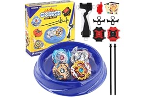 Burst Battle Evolution 4in 1 Metal Fusion Attack Set with 4D Launcher Grip Gyro Set (4pcs)