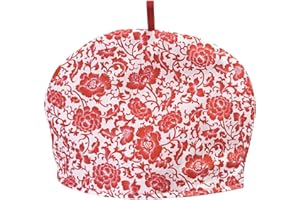 KABAKE Vintage Tea Cozies, Nature Cotton Tea Pot Warmer, Teapot Dust Proof Insulated Covers Tea Kettle Quilt for Kitchen Home Table Hotel Tea Party Restaurant (Red Flower)