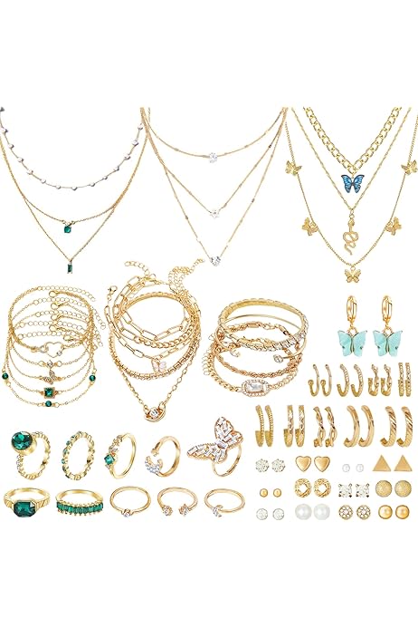 Fashion Jewelry Collection 40 Piece Y2K Jewelry Set For Women - Star Moonstone Necklaces, Rings, Bracelets & Earrings Emo Accessories