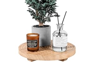 ZOOCATIA Round Decorative Tray Farmhouse Bathroom Decor Wood Riser Kitchen Countertop Organizer for Perfume, Candle, Plant, 9 inch Burlywood