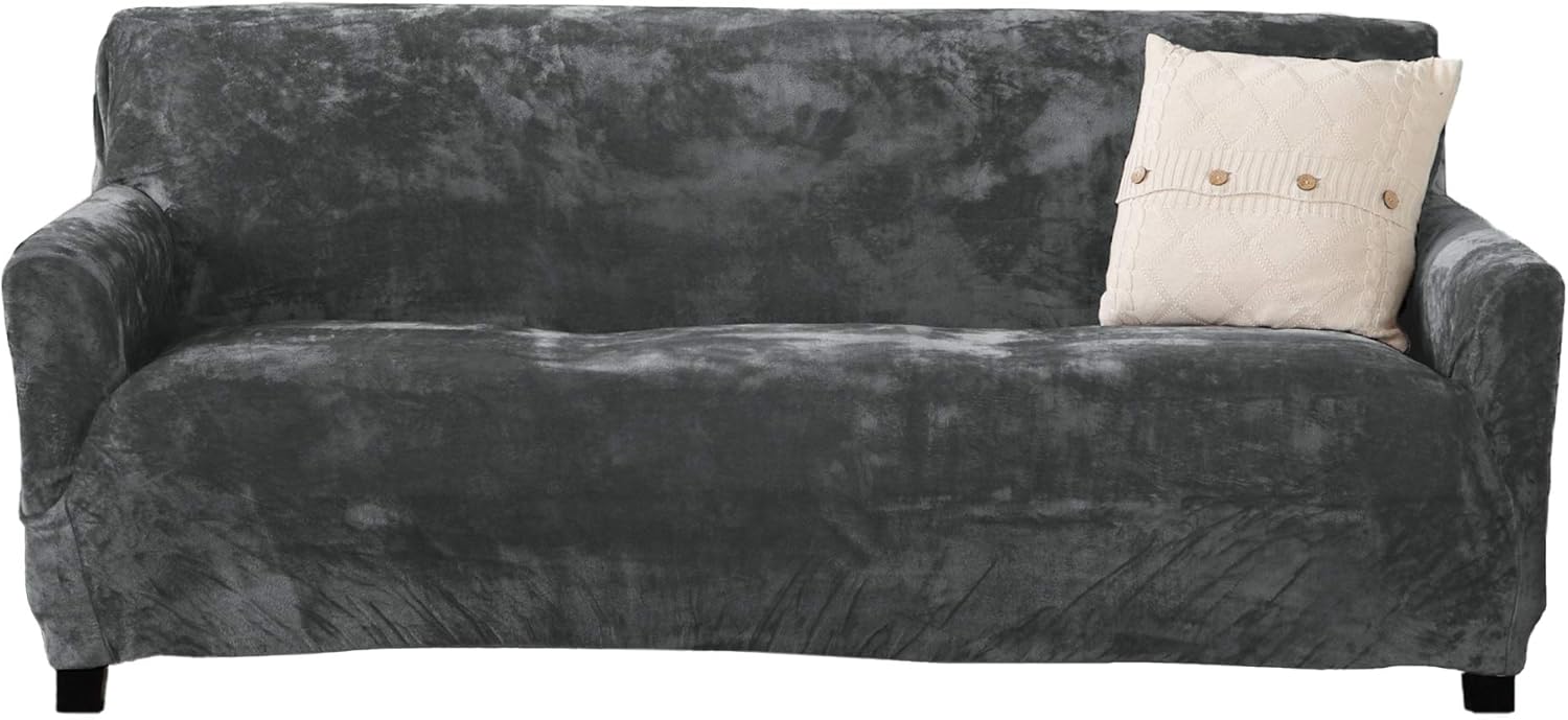 Slipcovers - Velvet Plush Stretch Sofa Slipcover. Velvet Sofa Couch Furniture Protector, Soft Anti-Slip, High Stretch for 3 Seat Sofa. (Sofa- 3 Seater, Wild Dove Grey)
