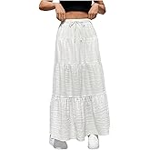 WDIRARA Women's Tiered Layer Ruffle Hem Maxi Skirts Low Waist Woven Casual Flowy A Line Skirt