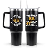 Qeenking 65th Birthday Gifts for Him Her - Birthday Tumbler for Women Men Dad Mom - 40 OZ Stainless Steel Cup Travel Mug Water Bottle with Handle and Straw - The Best Birthday Gift Ideas
