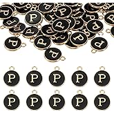 uxcell 52pcs Letter Charm, Enamel Letter Pendants, Alphabet P Pendants Double Sided Beads Charm for DIY Bracelet Necklace Pendants Earring Jewelry, Black