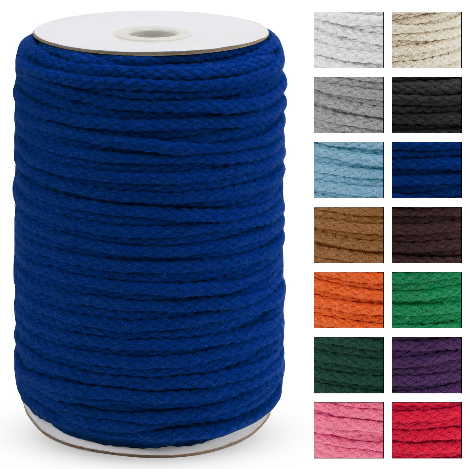 Uiopa Macrame Cord 5mm x 90m, Thick Macrame Rope 8-Strand Braided Cotton Rope, Royal Blue Cotton Cord for Plant Hangers, Wall Hanging, Dream Catcher, Garden, DIY Projects