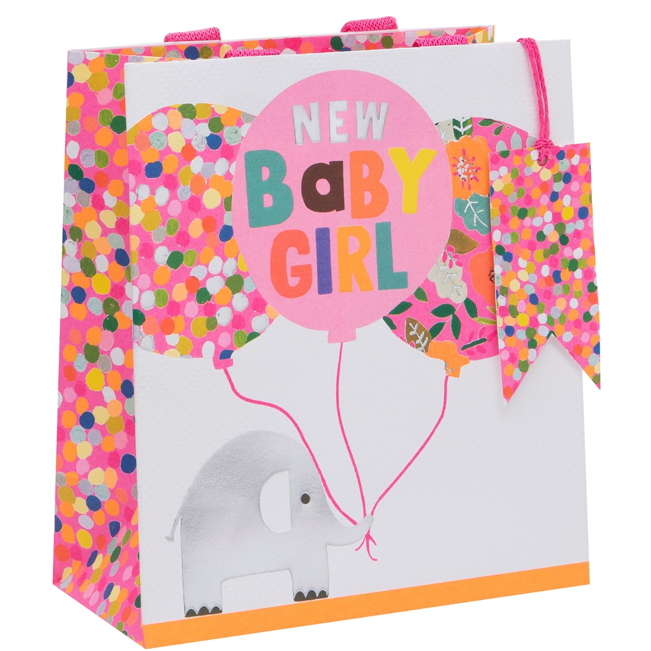 Glick Luxury Large Gift Bag, New Baby Girl Pink Elephants, Welcome Baby Girl, 260 x 315 x 135 mm, Pink
