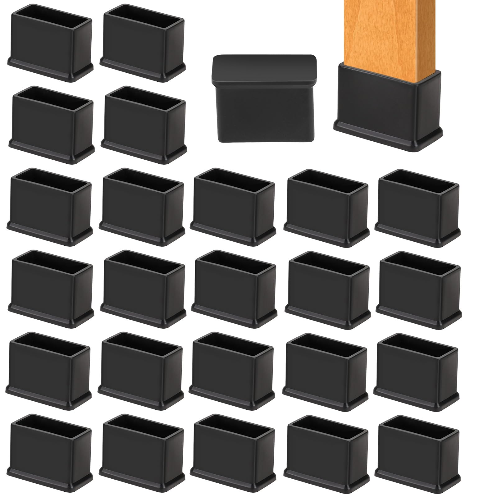24 PCS Chair Leg Tips Caps 15 X 30mm/0.59 X 1.18" Rectangle Table Legs Covers Black Thick Rubber Chair Leg Floor Protectors Pvc Furniture Legs Stoppers, Reduce Noise Prevent Scratch