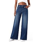 Fanica Wide Leg Jeans for Women - Stretchy Low Rise Loose Fit Jeans Casual Denim Pants with Pockets