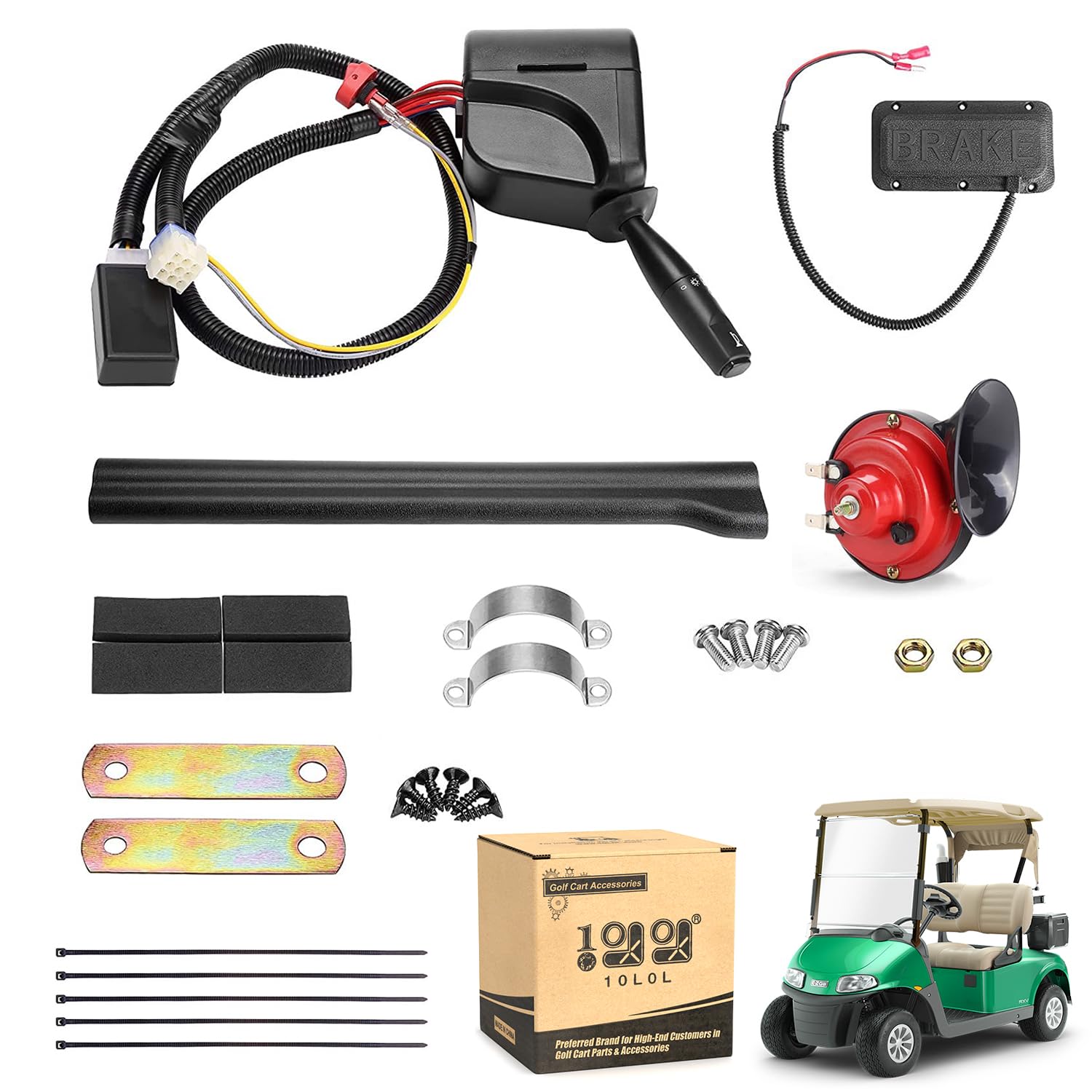 Photo 1 of 10L0L Golf Cart Turn Signal Kit for Yamaha Club Car EZGO with 9-pin Plug Wiring Harness (Input Voltage 12V), Golf Cart Blinker Kit Included Horn Brake Pad Hazard Light Switch