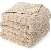 Weighted Blanket Queen Size 15lbs, Classy Soft Jacquard Sherpa Weighted Blankets for Sleep Natural and Calming, Fluffy Cozy Sofa Bed Blanket for Winter, Beige, 60 x 80 inches
