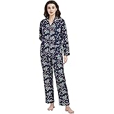 amaxer Women's Flannel Pajama Set 100% Cotton Pajamas For Women Long Sleeve Elastic Drawstring Pjs Button Warm Sleepwear