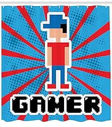 Ambesonne Video Games Shower Curtain, Red Striped