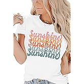 Womens Sunshine Summer Graphic T Shirts Funny Colorful Letter Print Tee Shirt Tropical Vintage Casual Tee Tops