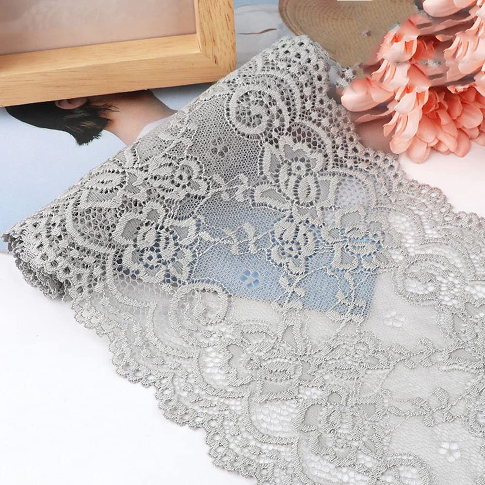 15 cm x 3 m elasticity lace ribbon, lace border, decorative ribbon, lace borders, ribbons for sewing, DIY crafts, decoration for clothing, underwear, lingerie, wedding dress, table decoration, grey