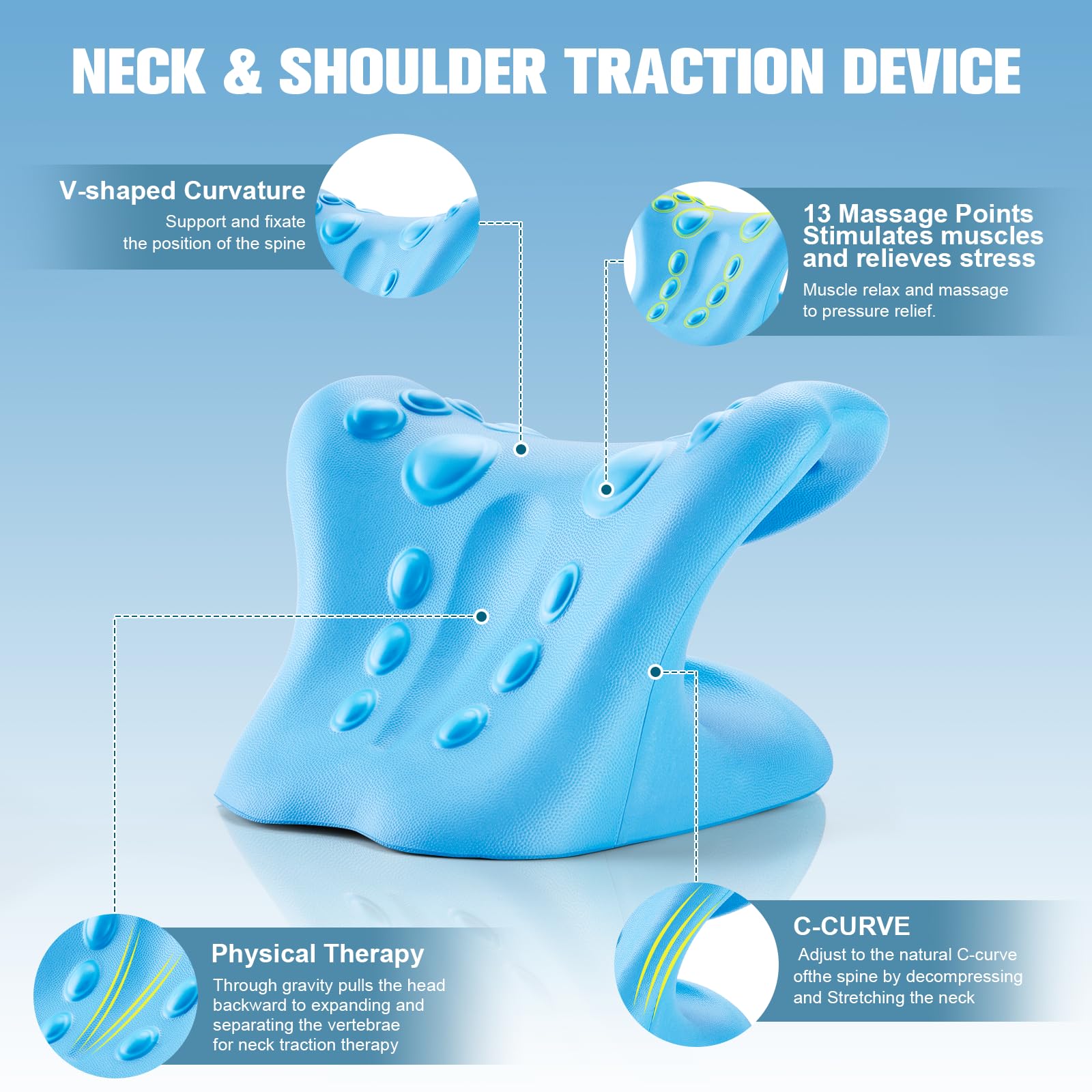 Neck Stretcher and Cervical Traction Device, Relaxer for TMJ Pain and Shoulder Pain Relief, Cervical Traction Device Pillow, Spine and Neck Corrector(Blue)