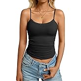 Camisole Tops for Women Lace Tank Top Ribbed Low Cut Fitted Basic Casual Shirts Adjustable Spaghetti Strap Tanks
