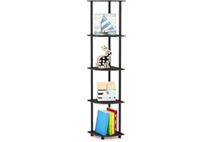 Furinno 99811DB-WG/BK Turn N Tube 5-Tier Corner Display Rack Multipurpose Shelving Unit, Dark Brown Grain/Black