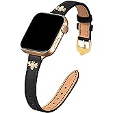 JR.DM Slim Leather Bands Compatible with Apple Watch Band 38mm 40mm 41mm 42mm 44mm 45mm 46mm 49mm, Genuine Leather Band with Charms, Feminine Design for Iwatch Ultra SE Series 11 10 9 8 7 6 5 4 3 2 1