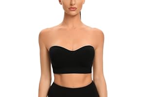 Lusait Strapless Bras for Women Tube Top Invisible Bralette Wirefree Non-Slip Seamless Padded Bandeau Bra Pure Black L