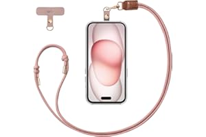 EKAX Crossbody & Neck Phone Strap - 1x Customizable Neck Strap, 1x Removable PU Cell Phone Leather Tab, Hands-Free Holder for Phones, Earphones, Badges & Keys (Rose Pink)
