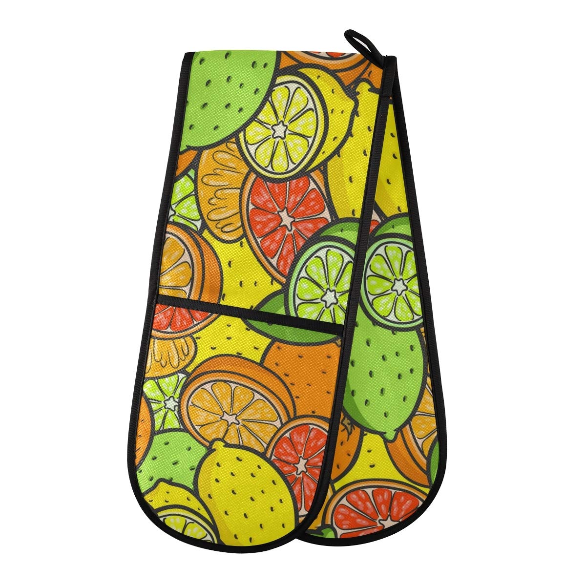 ZZXXB Lemon Orange Fruit Double Oven Mitt Heat Resistant Non-Slip Kitchen Gloves Extra Long 7" x 35" for Cooking Baking Barbecue Grilling — image 1