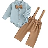 Newborn Baby Boy Fall Outfit Formal Long Sleeve Romper Bow Tie Corduroy Overalls Suspender Pants Set Suit Clothes
