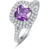 Psiroy 925 Sterling Silver Plated Cushion Cut Simulated Amethyst Double Halo Engagement Ring for Women